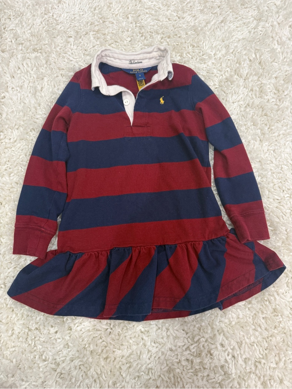 Ralph Lauren Girls' Red & Navy Striped Polo Rugby Dress Size 4